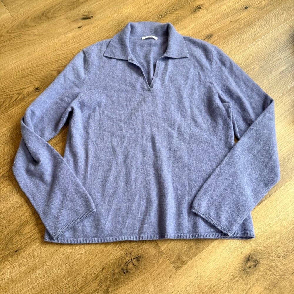Unbranded 100% Cashmere 2-Ply Polo Sweater Light Blue V-Neck Womens